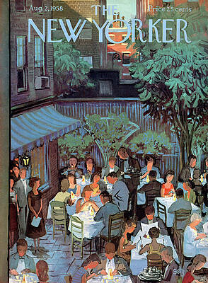 1950s Evening Outdoor Dining Scene Painting