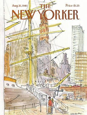 Historic Ship Docked in Urban Harbor Painting