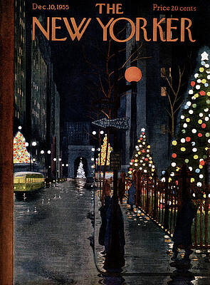 Festive New York Street in 1955 Painting
