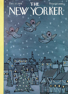 Holiday Angels Over Winter Village Wall Art