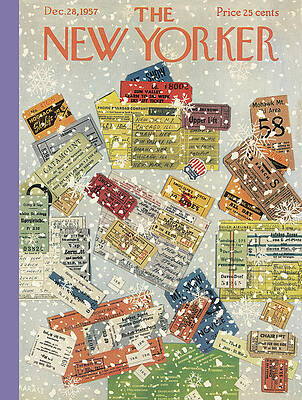 Vintage New Yorker Cover with Ski Passes Painting