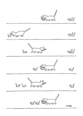 Playful Cats in Line Drawing Wall Art