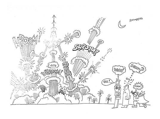 Battle Wall Art featuring the drawing New Yorker December 31st, 1960 by Saul Steinberg