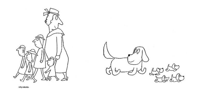 Family Walk and Puppies Drawing