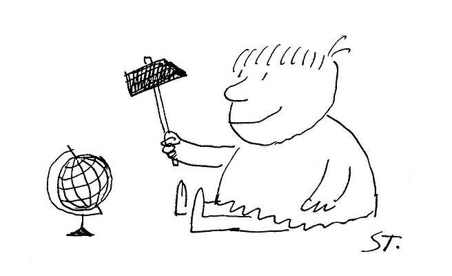 Globe Drawing - New Yorker December 6th, 1958 by Saul Steinberg