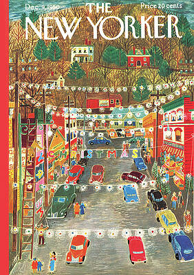 Festive Winter Street Scene Painting