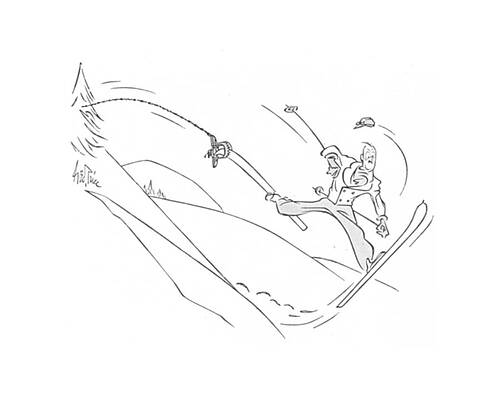 Ski Drawing - New Yorker February 13th, 1943 by George Price