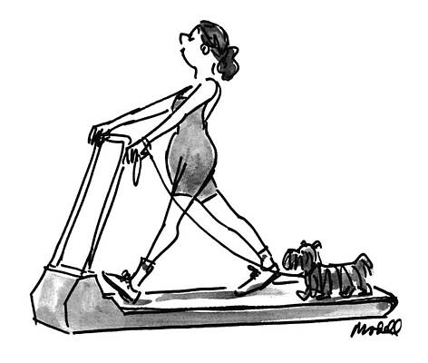 Woman Walking Dog on Treadmill Drawing