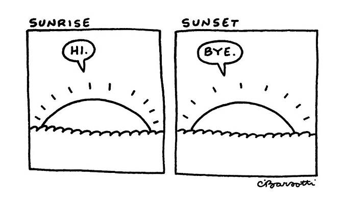 Sunrise Wall Art featuring the drawing New Yorker February 23rd, 1987 by Charles Barsotti
