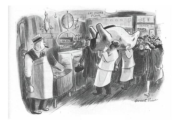 Meat Drawing - New Yorker February 26th, 1944 by Garrett Price