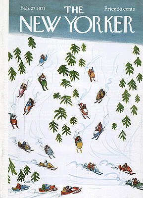 Skiers Zigzagging Down a Snowy Slope Wall Art