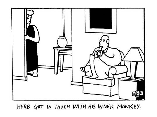 Monkey Drawing - New Yorker February 3rd, 1992 by Bruce Eric Kaplan