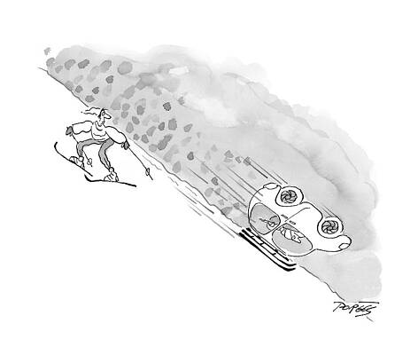 Ski Drawing - New Yorker February 3rd, 1997 by Peter Porges