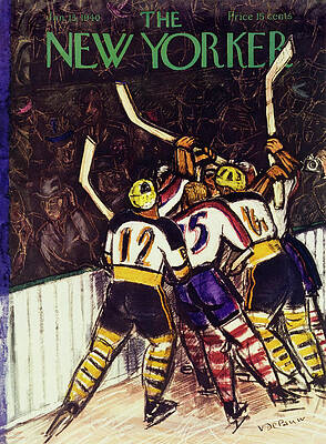 Hockey Team Huddle on Magazine Cover Painting