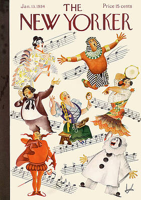 1934 New Yorker Cover with Performers Painting