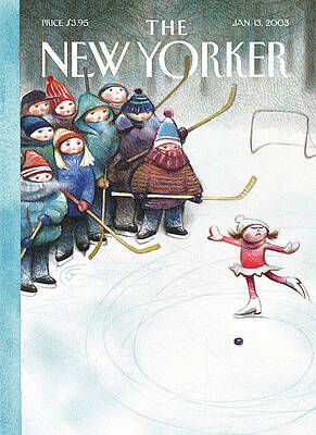 Ice Skater and Hockey Group Painting