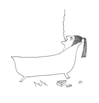 Woman Relaxing in Bathtub Drawing