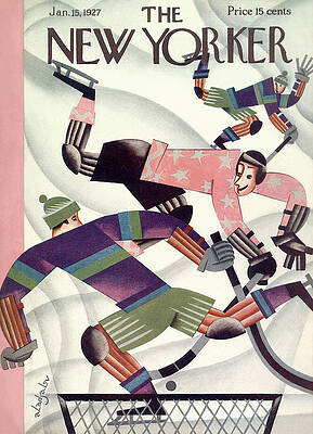 Hockey Players on New Yorker Cover Painting