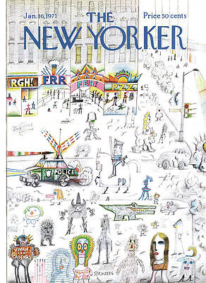 Whimsical New Yorker Cover with Cartoon Chaos Painting