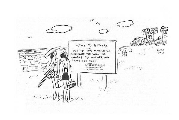 Sea Life Wall Art featuring the drawing New Yorker January 22nd, 1944 by Robert J. Day