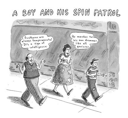 Spin Wall Art featuring the drawing New Yorker January 27th, 1997 by Roz Chast