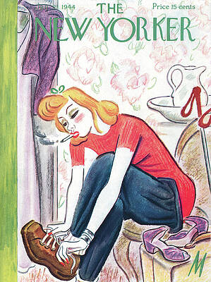 Woman Trying on New Shoes Painting