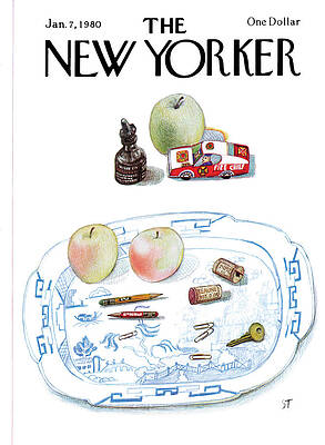 Apple Painting - New Yorker January 7th, 1980 by Saul Steinberg