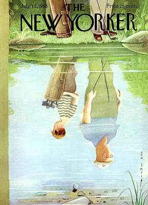 Reflection of Fisherman by River Painting