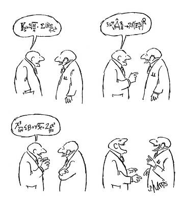 Two Scientists Discussing Equations Drawing