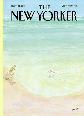 Woman Watching Dog Swim at Beach Wall Art