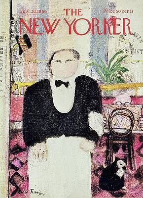 Elegant Waiter with Cat Painting