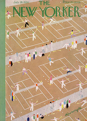 Crowded Tennis Courts Scene Painting