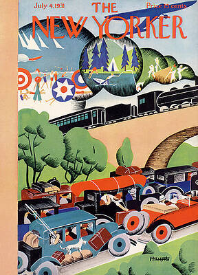 1931 New Yorker Cover with Cars and Train Print
