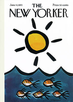 Sun and Fish Below Blue Waves Wall Art