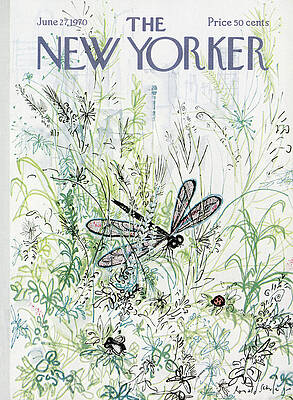 Vintage New Yorker Cover with Dragonfly Painting