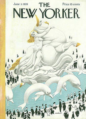 Surreal Statue and Dolphin Scene Wall Art