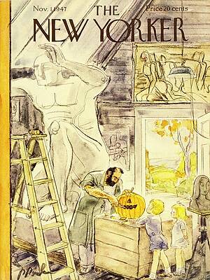 Pumpkin Painting - New Yorker November 1, 1947 by Perry Barlow