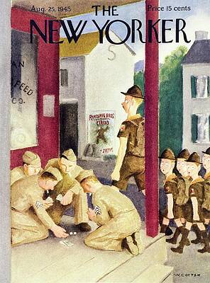 Soldiers and Scouts in 1940s Street Scene Painting
