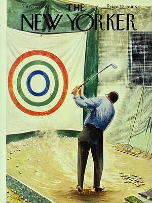 Golfer Practicing at Indoor Range Painting