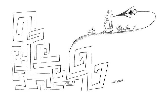 Hiking Drawing - New Yorker March 16th, 1963 by Saul Steinberg