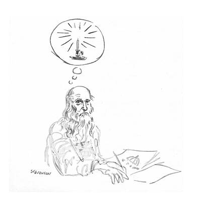 Thinking Wall Art featuring the drawing New Yorker March 20th, 1971 by James Stevenson