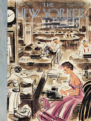 Busy Newsroom Scene from 1950s Wall Art