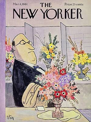 Man Inspecting Beautiful Floral Arrangement Painting