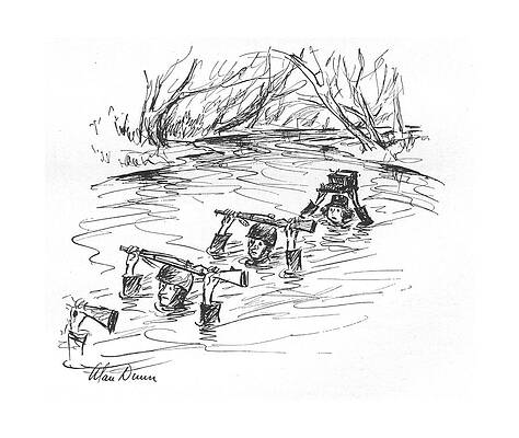 Soldiers Crossing a River Drawing