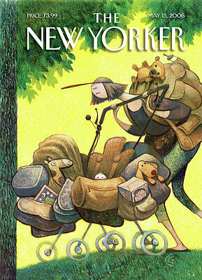 Woman Pushing Toy-Filled Stroller Wall Art