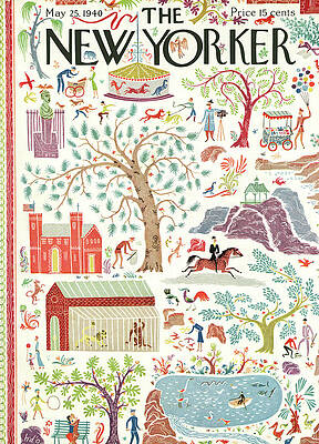 Colorful 1940s Park Scene Wall Art