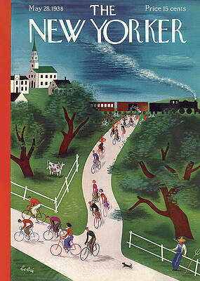Vintage Cycling Scene on New Yorker Cover Wall Art