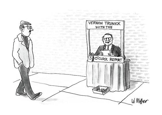 Clock Drawing - New Yorker May 4th, 1987 by Warren Miller