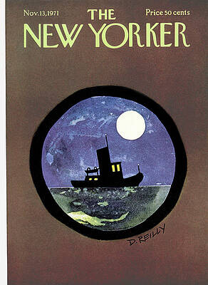 Nighttime Tugboat Under a Full Moon Wall Art