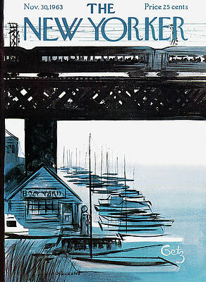 New Yorker Cover with Train and Boats Wall Art
